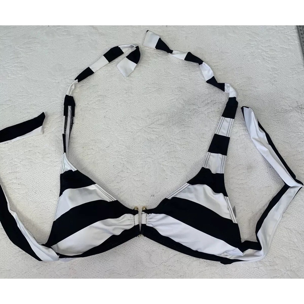 Lauren Ralph Lauren‎ Chic Striped Halter Bikini Top Black White Separates Sz. 6